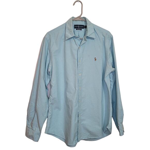 Vintage Ralph Lauren blue long sleeve embroidered polo pony button up shirt - Picture 1 of 8